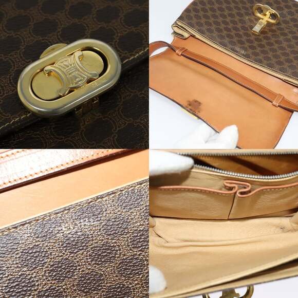 CELINE Macadam Canvas Shoulder Bag Pvc Leather Brown Gold - Picture 11 of 13